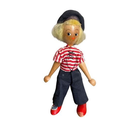 Polish Wooden Peg Doll Vintage 1940-1950’s Sailor Theme 7” tall - Picture 8 of 8